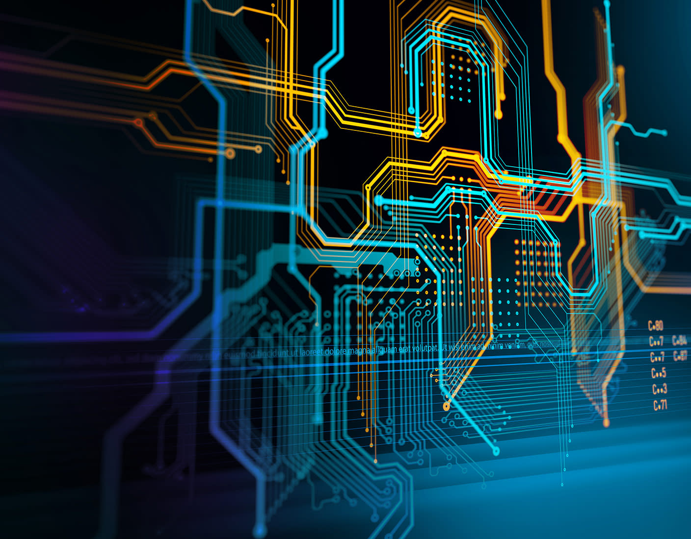Image of a computer circuit board with vibrant lines.